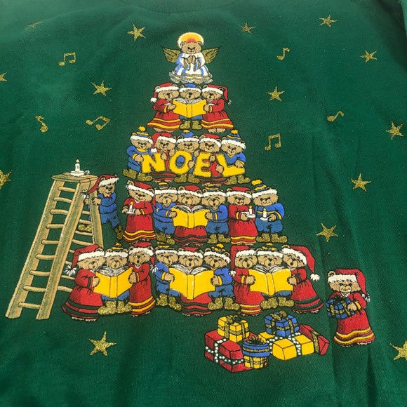 Vintage Nutcracker Christmas Sweatshirt Medium Green Holiday Caroling Bears READ - Picture 5 of 15